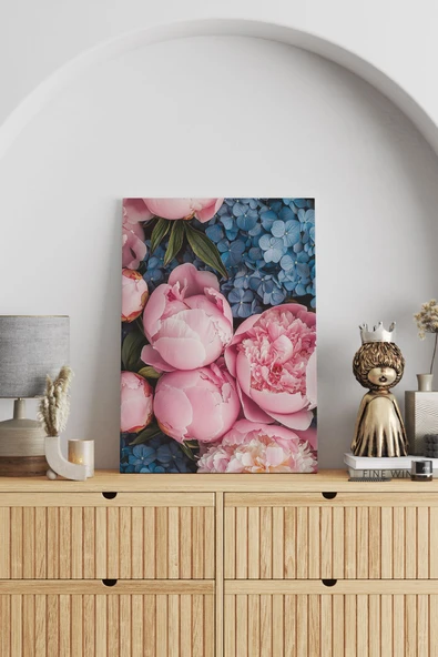 SELMIRA Pembe ve Mavi Çiçekler Kanvas Tablo