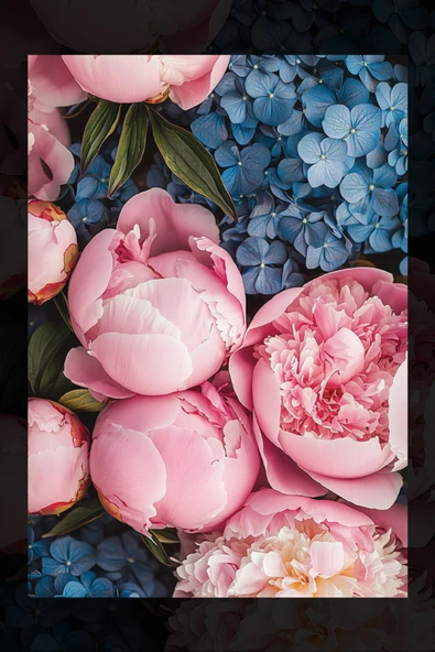 SELMIRA Pembe ve Mavi Çiçekler Kanvas Tablo - 2