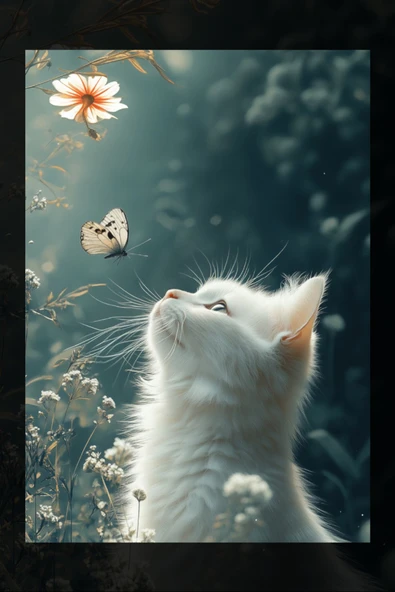 SELMIRA Kelebek ve Kedi Kanvas Tablo - 2