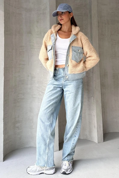 Suni Yünlü Denim Detaylı Ceket - 2