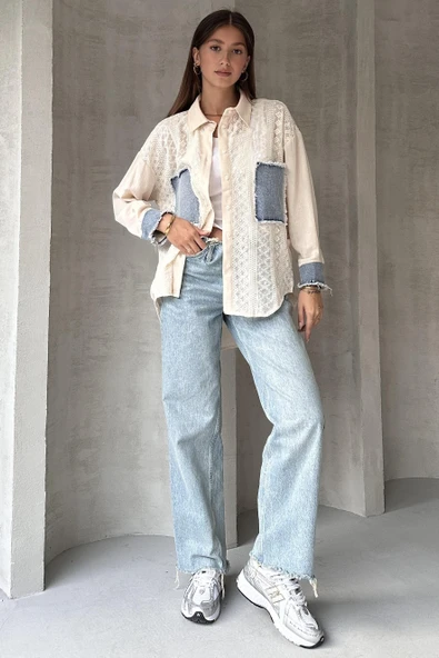 Denim Detaylı Garnili Gömlek - 2
