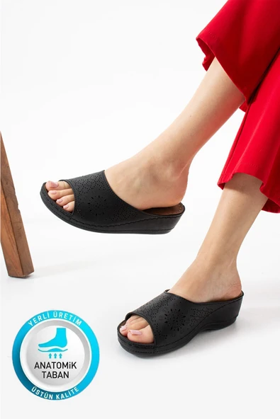 Albishoes Kadın Esnek Rahat Yumuşak Taban Anatomik Hafif Topuk 4 cm Günlük Kadın Ev Dışarı Terlik