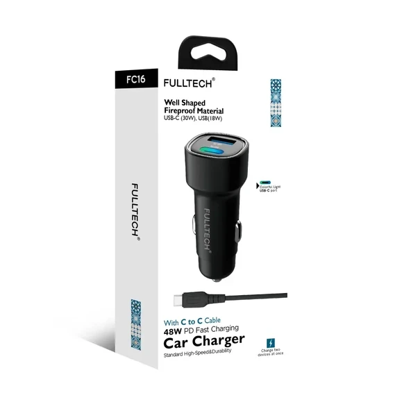 Fulltech 48W PD Araçiçi Şarj+C to C Kablo FC16 ürün görseli 1