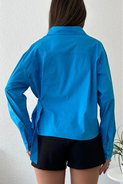 Kadın Oversize Kabartma Desenli Asimetrik Gömlek - 7