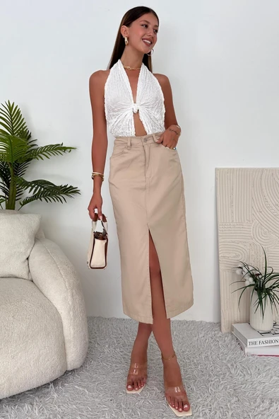 Kadın Yırtmaç Detaylı Maxi Boy Uzun Etek - 4