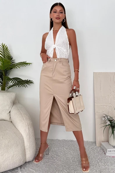 Kadın Yırtmaç Detaylı Maxi Boy Uzun Etek - 2