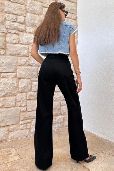 Kadın Dikişsiz Paça Yüksek Bel Jean Pantolon - 5