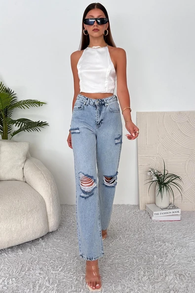 Kadın Yırtık Detaylı Jean Pantolon
