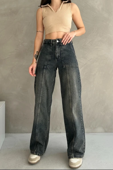 Normal Bel Geniş Paça Wide Leg Jean - 7750