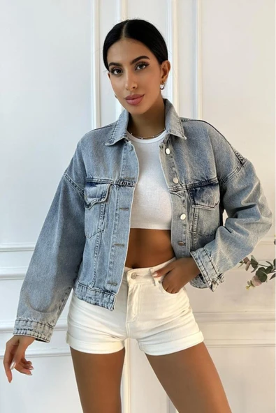 Kadın Oversize Denim Mavi Ceket