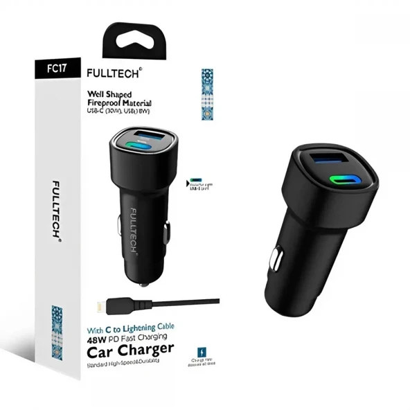 Fulltech PD Araçiçi Şarj+C to Lightning K. FC17 ürün görseli 1
