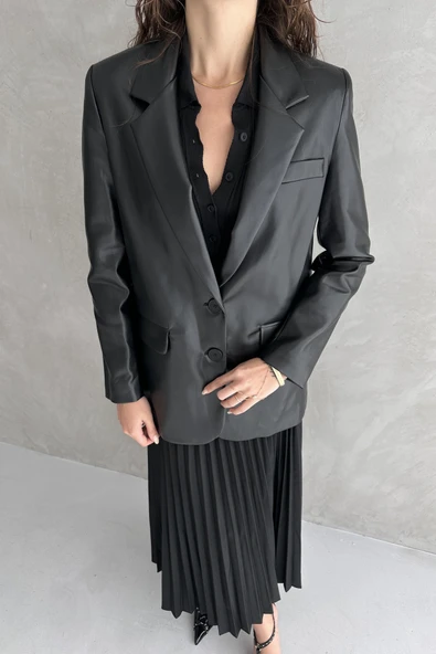 Cep Detaylı Deri Ceket - 5