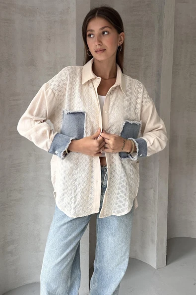 Denim Detaylı Garnili Gömlek - 4
