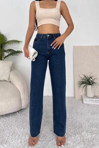Kadın Bol Kesim Dikişsiz Paça Jean Pantolon - 2