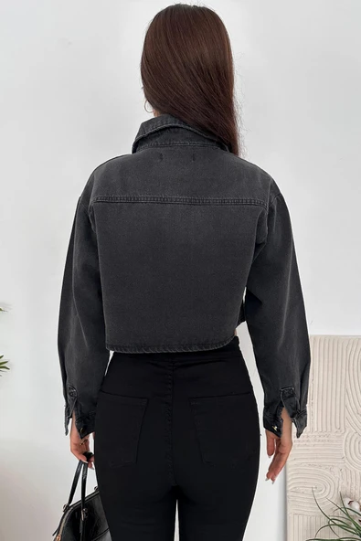 Kadın Crop Taşlı Ceket - 5