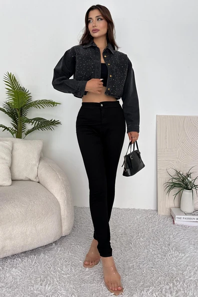 Kadın Crop Taşlı Ceket