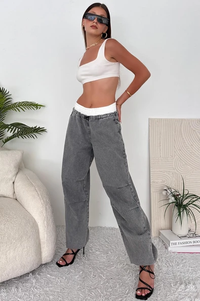 Kadın Bel Ve Paça Lastikli Boxer Detaylı Jean Pantolon - 3