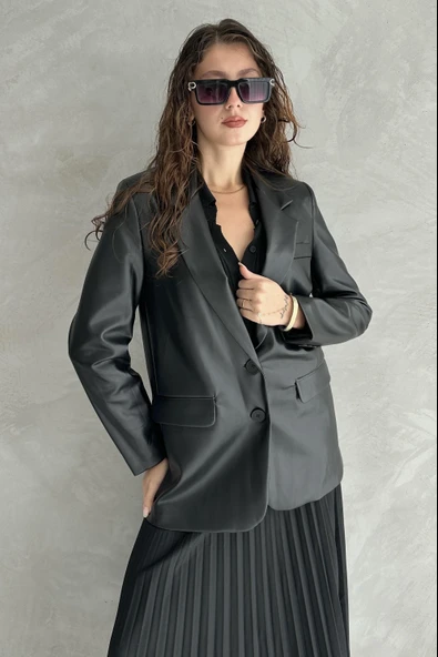 Cep Detaylı Deri Ceket - 4