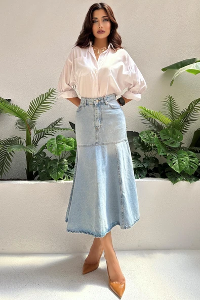 Kadın Kloş Maxi Boy Uzun Denim Etek - 2