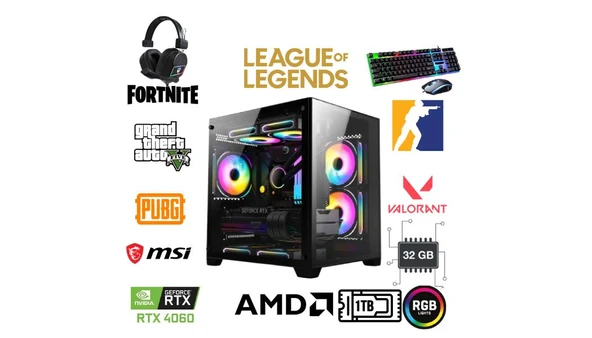 DFS Gaming DS2026B RYZEN 7 5700X-B550M-RTX 4060 8GB-32GB RAM-1TB M.2 SSD-WI FI-OYUNCU BİLGİSAYARI
