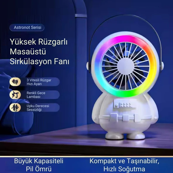 Coofbe Taşınabilir 1500Mah Şarjlı 3kademe Hız Ayarlı Taşınabilir El Vantilatörü Fan Ve Gece Lambası - 2