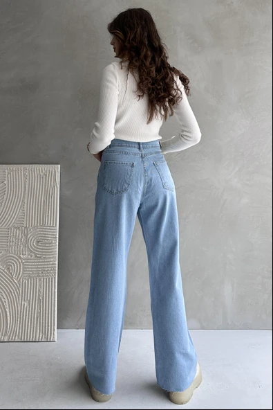 Yüksek Bel Geniş Paça Dikişsiz Paça Wide Leg Jean - 1419 - 5
