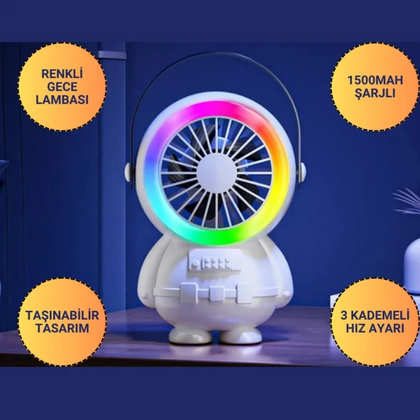 Coofbe Taşınabilir 1500Mah Şarjlı 3kademe Hız Ayarlı Taşınabilir El Vantilatörü Fan Ve Gece Lambası