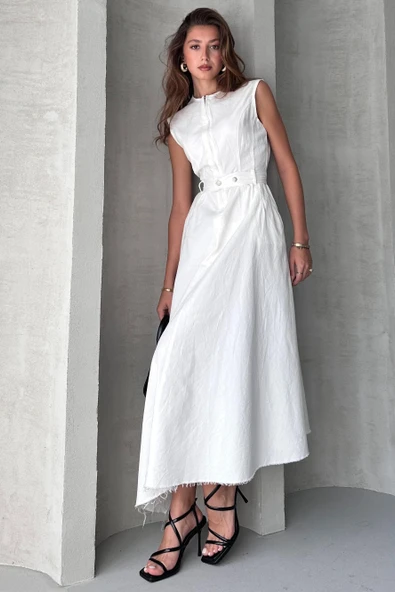 Çapraz Kesim Denim Elbise - 4