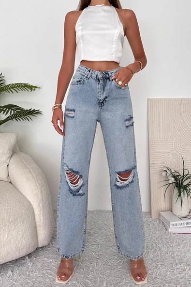 Kadın Yırtık Detaylı Jean Pantolon - 2