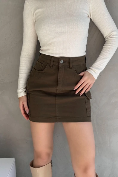 Kargo Cep Denim Etek