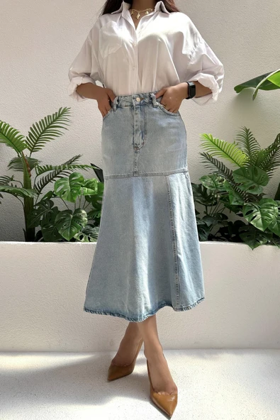 Kadın Kloş Maxi Boy Uzun Denim Etek - 3