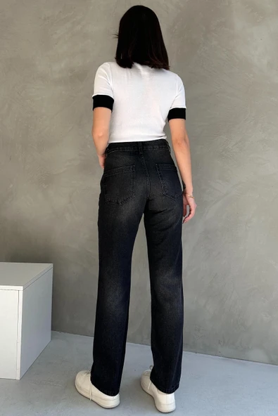 Yüksek Bel Düz Paça Straight Jean - 8578 - 3