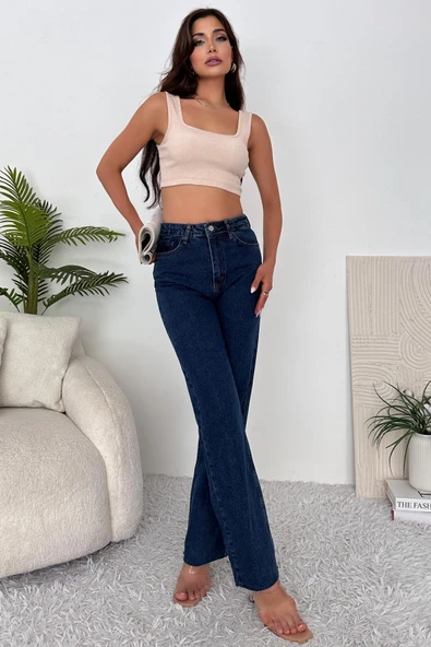 Kadın Bol Kesim Dikişsiz Paça Jean Pantolon - 3