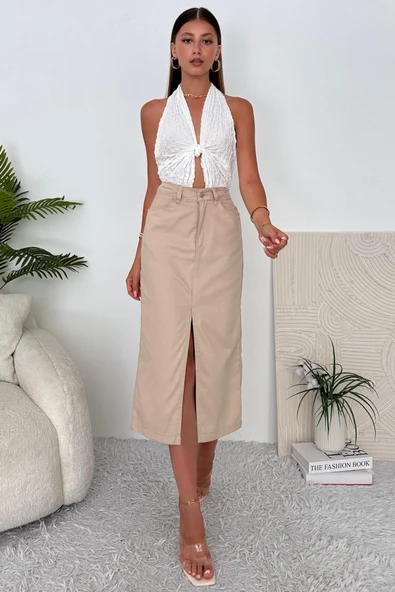 Kadın Yırtmaç Detaylı Maxi Boy Uzun Etek