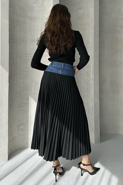 Denim Detay Pileli Etek - 3