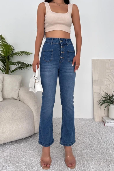 Kadın Yüksek Bel Likralı Jean Pantolon - 3