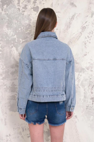 Kadın Oversize Bel Ayarlamalı Denim Ceket - 2