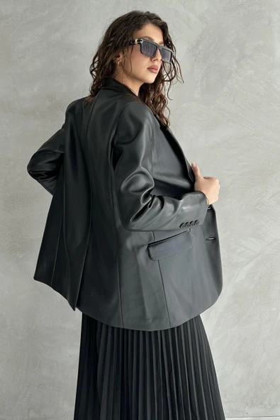 Cep Detaylı Deri Ceket - 3