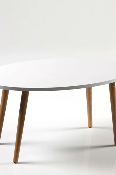 Orta Sehpa  Torna Ayak Elips Beyaz Ahşap - Resim 2