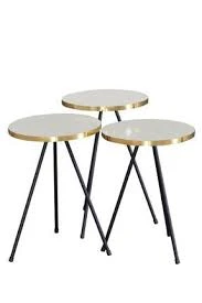 Zigon Sehpa 3 Lü Siyah Metal Ayak Gold Krem ürün görseli 1