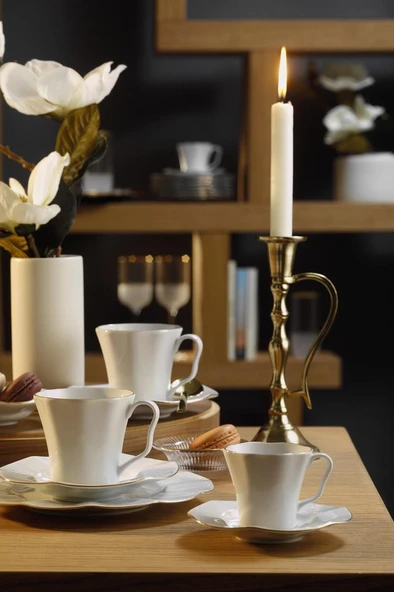 Kütahya Porselen Nil 12 Parça Kahve Fincan Takımı Altın File