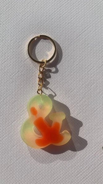 Rengarenk And & Şekilli Gold Aksesuarlı Anahtarlık Epoksi El Yapımı Hediyelik