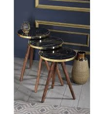 Zigon Sehpa 3'lü Ahşap Torna Ayak Gold  Bendir ürün görseli 1