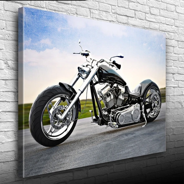 Chopper Siyah Motosiklet Kanvas Tablo 50 x 70 - Resim 3