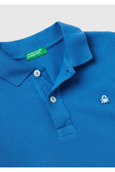 Erkek Çocuk Saks Mavi Logolu Pike Polo T-Shirt - 2