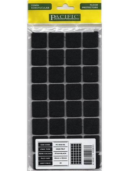 Pacific 6025 BL Yapışkanlı Keçe 25 mm X 25 mm Siyah - Resim 4