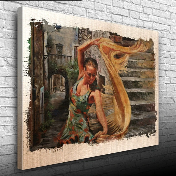 Taş Merdivenlerde Dans Eden Kız Yağlıboya Kanvas Tablo 50 x 70 - 3