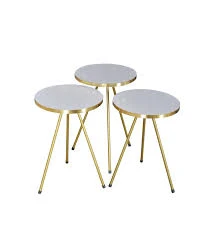 Zigon Sehpa 3'lü Altın Metal Ayak Beyaz Altın 1061