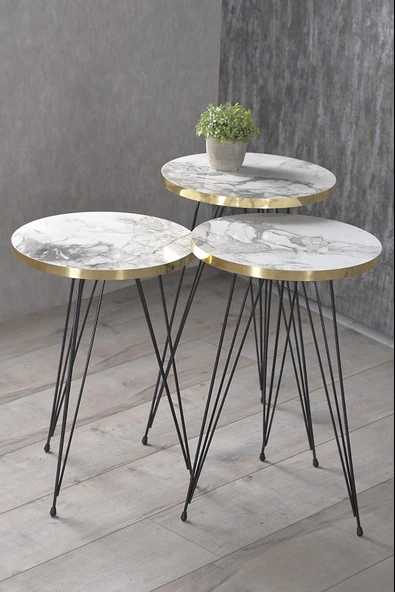 Zigon Sehpa Siyah Tel Ayak Altın Efes 1052 - 2