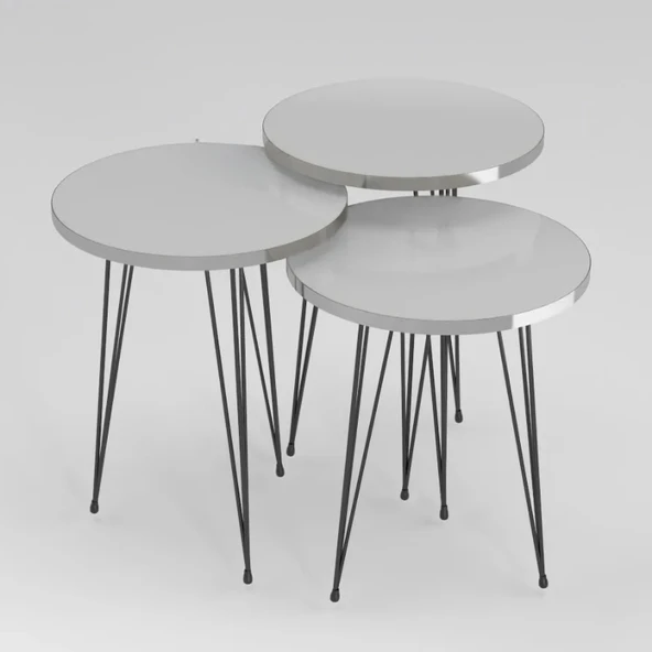 Zigon Sehpa Siyah Tel Ayak Gümüş Beyaz 1215 - 2